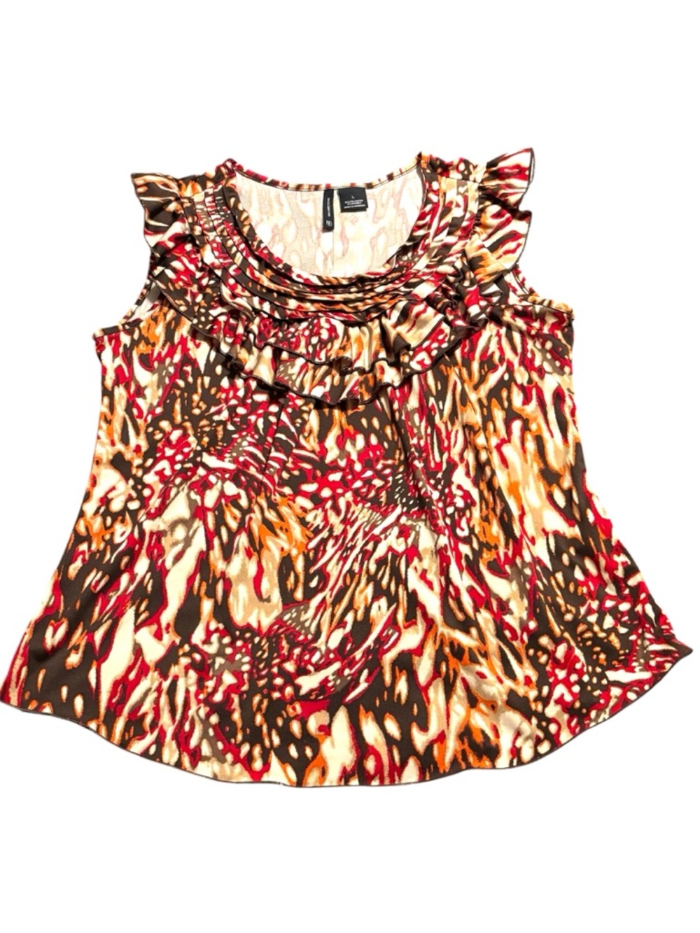 EUC•New Directions Ruffled Sleeveless Print Top